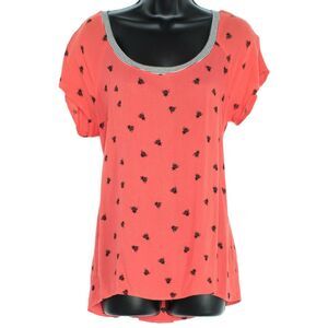 Ella Moss Womens Top Bee Split Back Shirt Short Sleeve Spring Summer Red XS FN